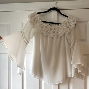 White Off the Shoulder Blouse with Lace